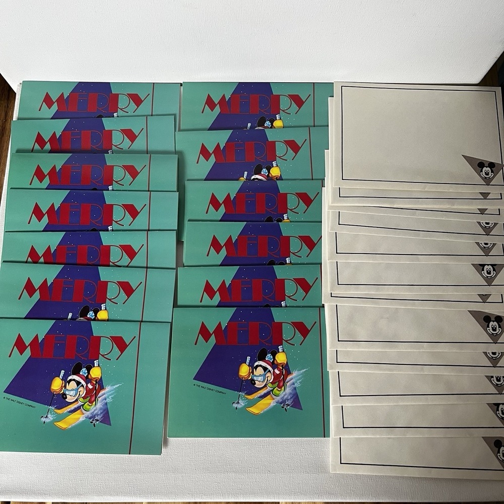 Rare Vintage Mickey Mouse Skiing "Merry" Christmas Cards NOS - Set of 13 - Picture 6 of 11